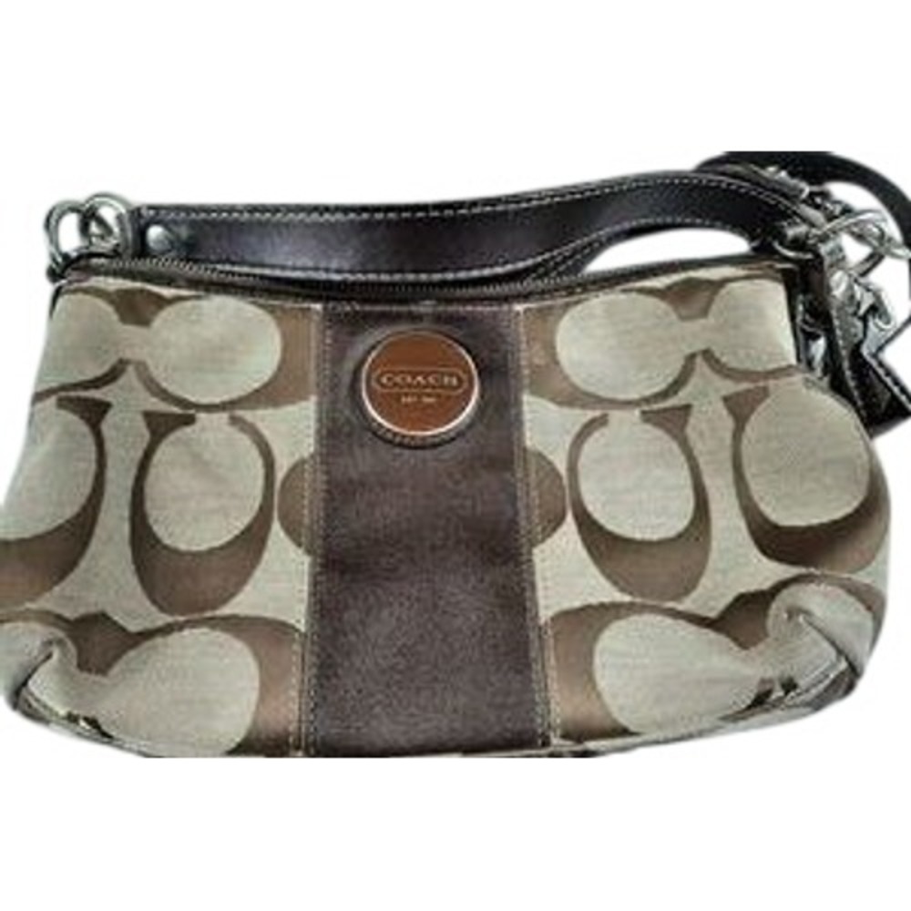Coach Signature Canvas Small Hobo Bag Brown Suede Trim Shoulder Bag Khaki C Logo